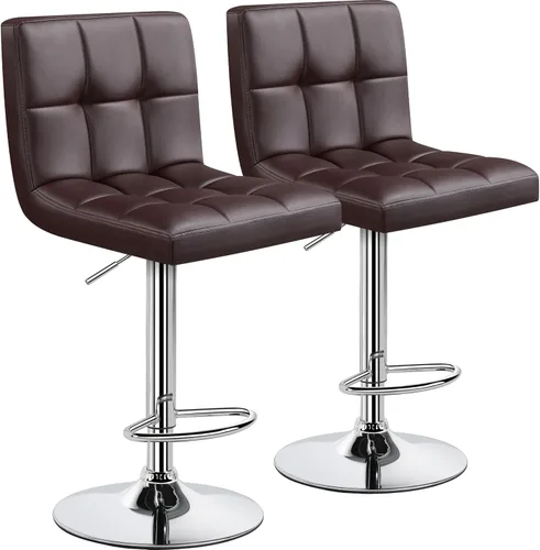 Miniatura 37 de Yaheetech Taburete de bar individual, taburetes giratorios de piel sintética ajustables, taburetes modernos con respaldo y reposapiés, taburetes