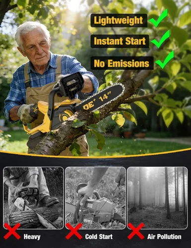 Miniatura 3 de Motosierra eléctrica sin escobillas de 14 pulgadas inalámbrica para batería Dewalt de 20 V, motosierra compacta con engrasador automático, retroceso