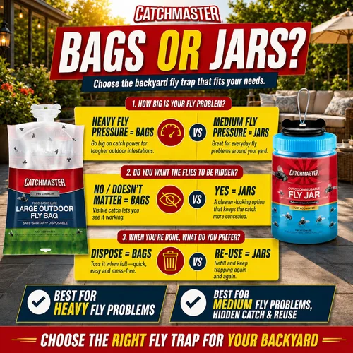 Miniatura 2 de Catchmaster - Trampa para moscas reutilizable para exteriores, 2 tarros azules colgantes con cebo Catches house, bottle & blowflies, Food-based