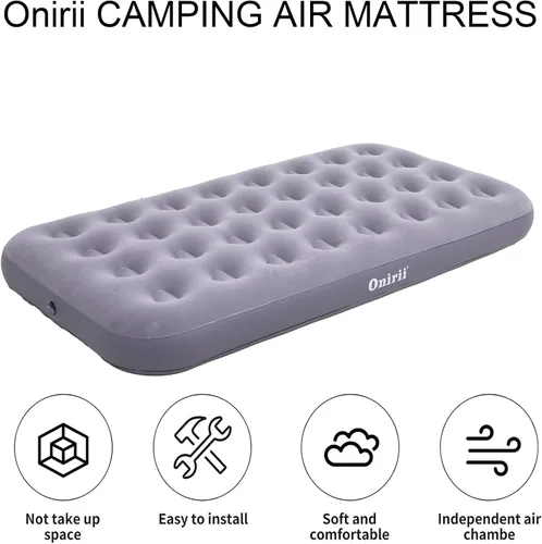 Miniatura 3 de Onirii Colchón de Aire Individual Tamaño Twin para Camping con Bomba de Aire, Colchón de Aire Inflable, Cama Inflable Portátil Engrosada, Gris