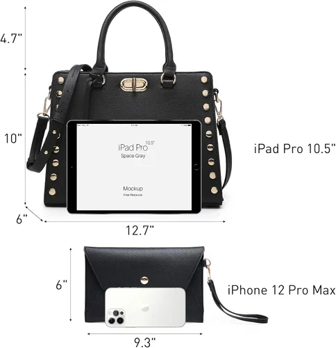 Miniatura 4 de Dasein - Bolso de hombro tipo satchel para mujer, tamaño mediano, con asa superior, bolso de trabajo, con cartera a juego, set de 2 piezas