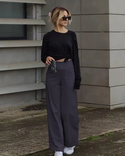 Miniatura 3 de Promover Pantalones de pierna ancha para mujer, pantalones de yoga con bolsillos, holgados, pantalones deportivos de descanso pequeñosregularesaltos