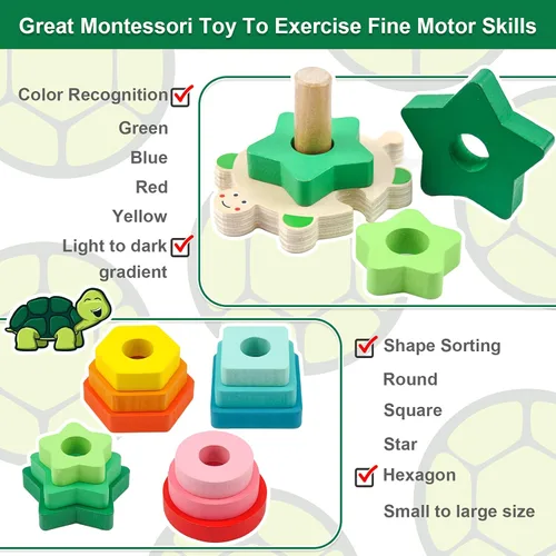 Miniatura 6 de WOOD CITY Juguetes apilables para niños pequeños de 1 a 3 años, clasificador de formas Montessori, juguetes para bebés de 12 a 18 meses