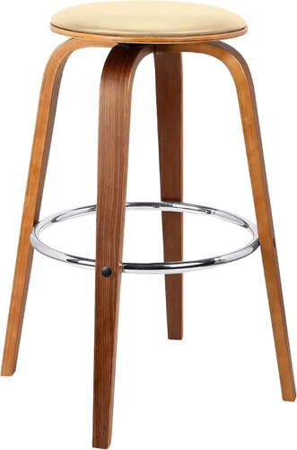 Armen Living Harbor Mid Century Modern Taburete de bar de 26 pulgadas de altura del asiento sin espalda, giratorio, color crema y madera de nogal,