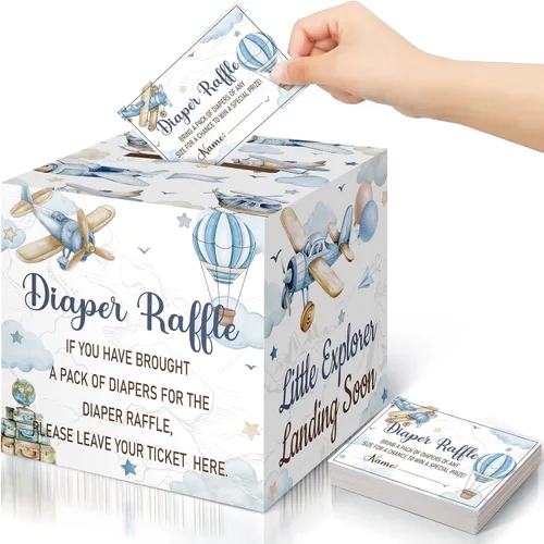 Miniatura 60 de Teling 51 boletos para rifas de pañales con caja de tarjetas, decoración de baby shower, caja de soporte para baby shower, para fiesta de rifas
