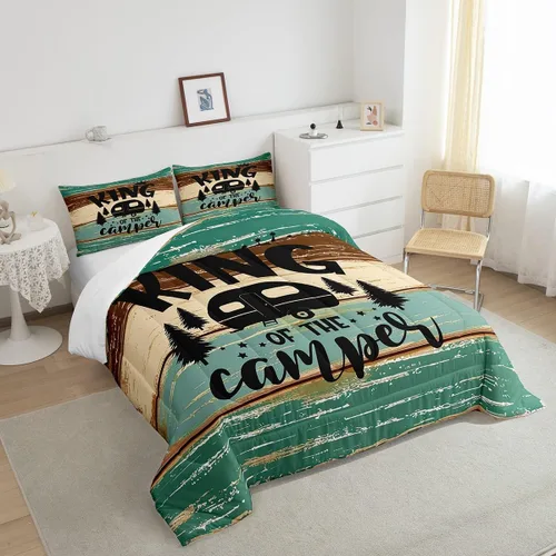 Miniatura 5 de Juego de edredón de camper tamaño matrimonial, edredón acolchado para adolescentes y niños, juego de ropa de cama rústica de granja para niños