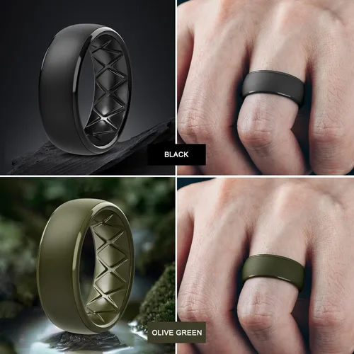 Miniatura 9 de Egnaro Anillos de boda de silicona para hombre: 1/4/6/7 Multipack de anillos de boda de goma con arco interior Diseño ergonómico transpirable