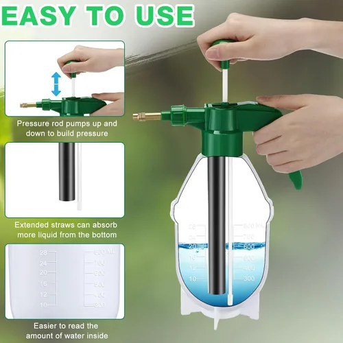 Miniatura 4 de Ziliny 2 botellas de pulverización de mano de 27 onzas, botellas de spray de jardín Mister, pulverizador de mano a presión para césped con boquilla