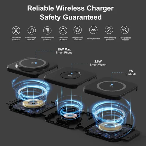 Miniatura 3 de Estación de carga inalámbrica para múltiples dispositivos Apple - Cargador inalámbrico magnético plegable 3 en 1 - Almohadilla de carga de viaje