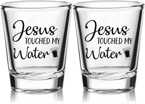 Patelai 2 Piezas de Vaso de Vidrio Gracioso "Jesús Tocó Mi Agua" Regalo Divertido para Navidad, Presente para Familia, Amigos, Miembros de la