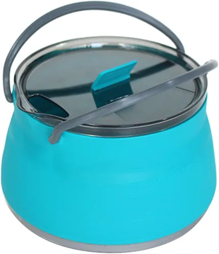 Miniatura 2 de Cacerola plegable, utensilios de cocina para campamento, senderismo, silicona plegable, hervidor de agua con tapa, utensilios de cocina, viaje, Azul