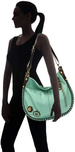 Miniatura 2 de Chala Bolsos de mano, estilo casual, suave, grande hombro o bolso cruzado con llavero, color verde azulado, Búho