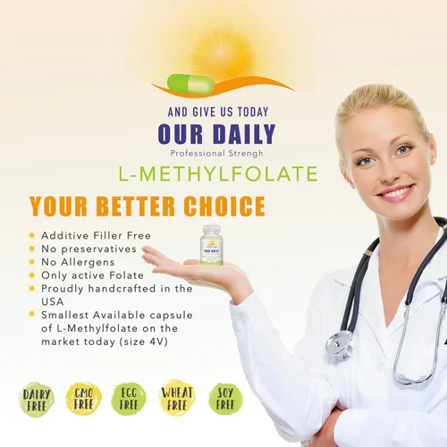 Miniatura 4 de Our Daily Vites L-metilfolato 5mg/5000mcg - Suplemento activo de folato 5-MTHF - Folato de metilo de alta potencia - Apoya la energía y el bienestar