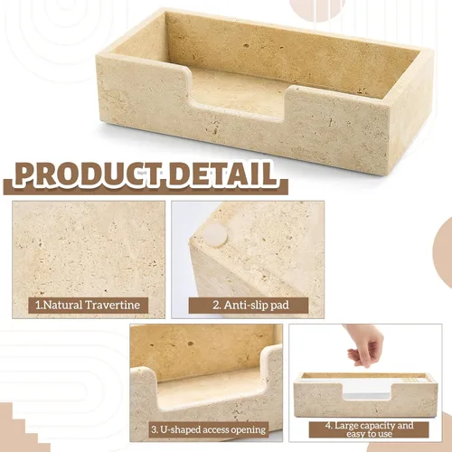 Miniatura 4 de Beeveer Servilletero de travertino natural de 9.8 x 4.9 x 2.4 pulgadas, bandeja desechable para toallas de invitados, cesta de mano de papel