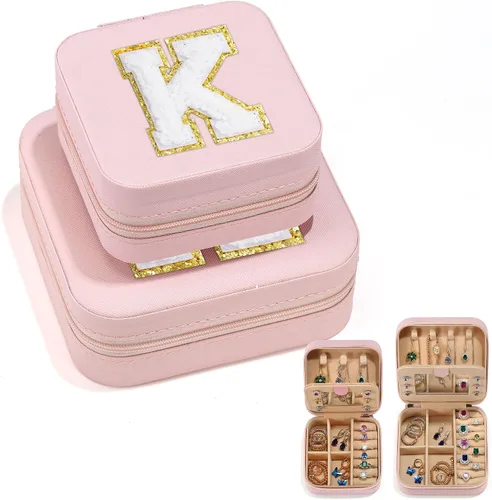 Organizador de joyas y joyero de viaje, 2 piezas de regalo rosa, estuche de viaje para mujeres, organizador de joyas de viaje para mujeres, regalos