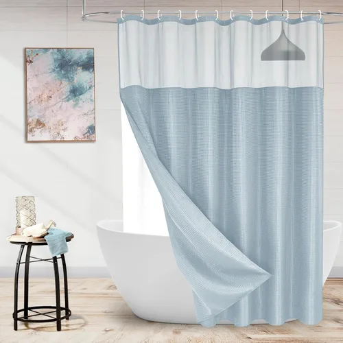 Miniatura 20 de MitoVilla Cortina de ducha pequeña beige de 36 x 72 pulgadas, juego de cortina de ducha de tela de punto gofre de tamaño medio estrecho con forro