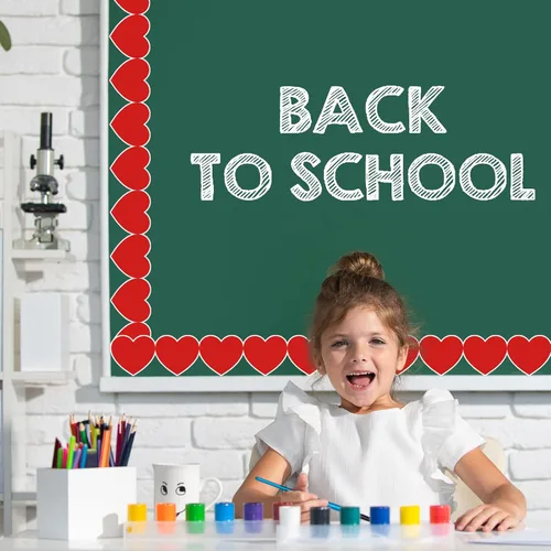 Miniatura 5 de Whaline Tablero de anuncios de regreso a clases, borde de corazón, bordes antiadherentes, rollo de papel rojo para el primer día de escuela