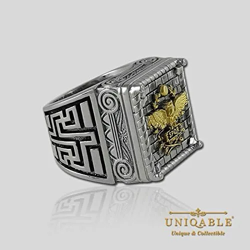 Miniatura 4 de Anillo de plata de ley 925 chapado en oro de 18 quilates con águila imperial romana histórica KTR007