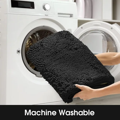 Miniatura 7 de HOMEIDEAS Alfombra de baño negra de 20 x 60 pulgadas, ultra suave y absorbente, antideslizante, alfombra de baño larga, felpa de felpilla gruesa