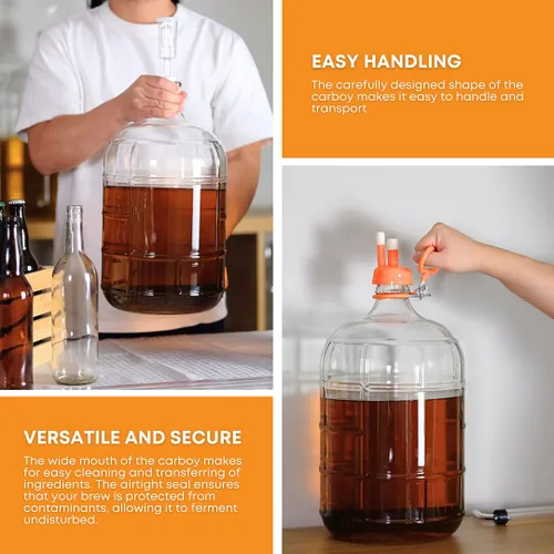 Miniatura 5 de FastRack Carboy de vidrio de 3 galones Fermentador transparente para vino y cerveza Carboy de vidrio italiano para cerveza casera, tarro