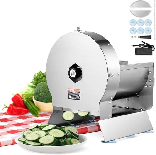 VEVOR Cortadora eléctrica de verduras, máquina cortadora comercial ajustable de 0-0.5"/0-12mm de grosor, convertible a manual, cortadora de