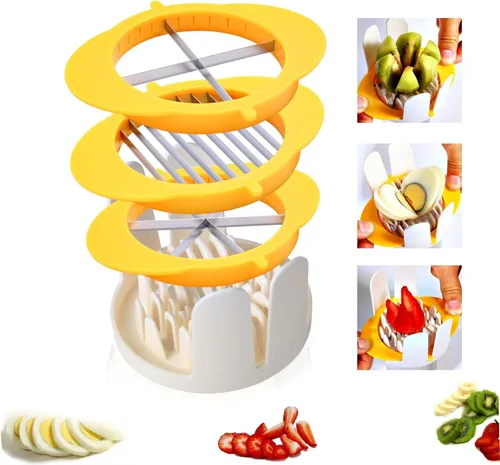 Cortador de huevos 3 en 1 con cuchillas, cortador de huevos de acero inoxidable para huevos duros, rebanador de alimentos multiusos para cortar