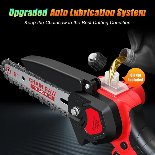 Miniatura 4 de Mini motosierra inalámbrica de 6 pulgadas, motosierra alimentada por batería de 24 V Engrasador automático, 2 baterías de 2000 mAh incluidas