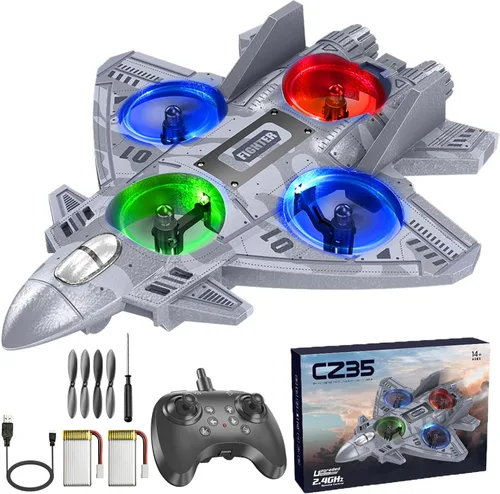 Avión de control remoto RC Drone para niños a partir de 8 años, aviones RC de espuma para adultos y niños, juguete de avión de combate con luces,
