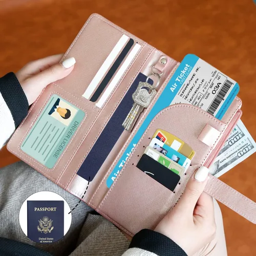 Miniatura 6 de Sbrinnaliao Cartera de viaje con bloqueo RFID multiuso para pasaporte, Rosado, Classic