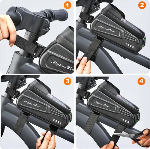 Miniatura 6 de Bolsa para Soporte de Teléfono para Bicicleta Alphantino - Estuche Rígido Impermeable de Gran Capacidad para Tubo Superior, Marco Frontal