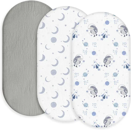 Miniatura 27 de Gllquen Baby Sábanas de Muselina para Moisés Paquete de 3, Sábanas Ajustadas de Algodón Transpirables Elásticas y Acogedoras para Colchón de Moisés