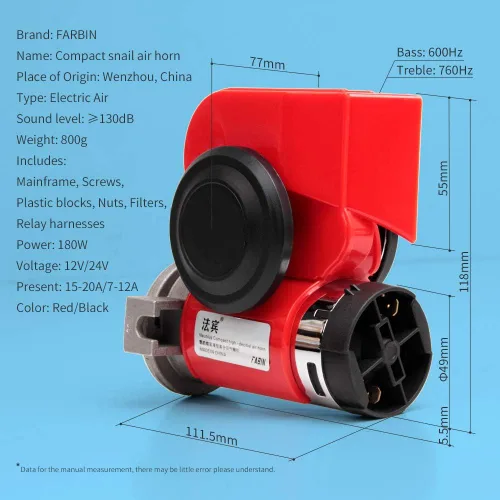 Miniatura 3 de FARBIN - Bocina de aire mini de 12 V, 150 db, súper fuerte, claxon compacto para automóvil con compresor y arnés de cableado para cualquier vehículo