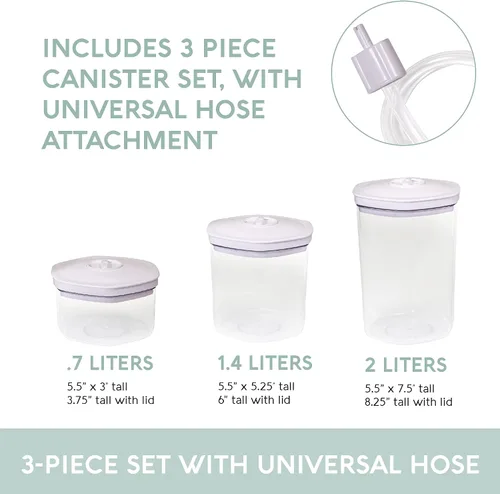 Miniatura 4 de Avid Armor Juego de recipientes de alimentos al vacío de 3 piezas para la cocina del hogar con manguera de accesorios en tamaños de 2L, 1.4L y 0.7L
