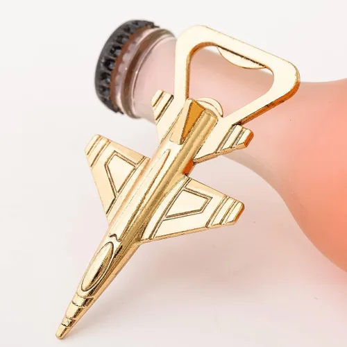 Miniatura 5 de Paquete de 50 abridores de botellas de avión para piloto/veteranos, viajes de aventura, baby shower, boda, fiesta de cumpleaños, regalos, Dorado