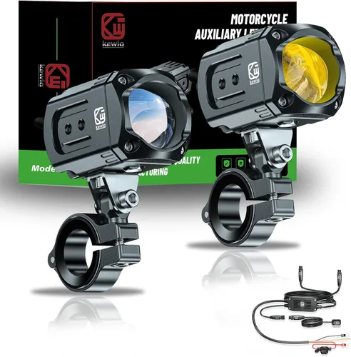 Miniatura 7 de Kit de luces LED auxiliares para motocicleta Kewig, luces de conducción, focos antiniebla color blanco/ámbar con soportes de montaje, arnés de Negro