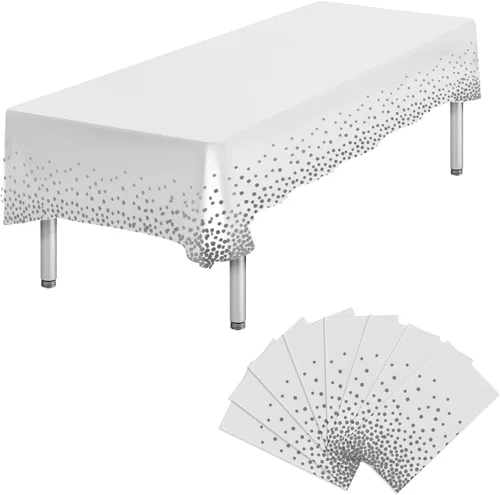 Miniatura 21 de Paquete de 4 manteles de plástico desechables azules y dorados para mesa rectangular, manteles desechables de 54 x 108 pulgadas, manteles