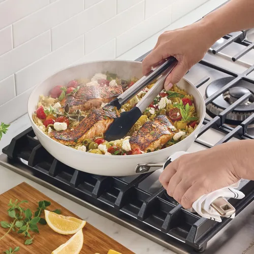 Miniatura 6 de KitchenAid Sartén antiadherente de cerámica anodizada dura, sartén antiadherente de 12.25 pulgadas con mango de acero inoxidable, color blanco