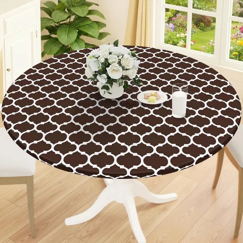Miniatura 18 de Smiry Mantel redondo de pícnic, fundas de mesa elásticas impermeables para mesas de 18 a 24 pulgadas, manteles de vinilo con parte trasera
