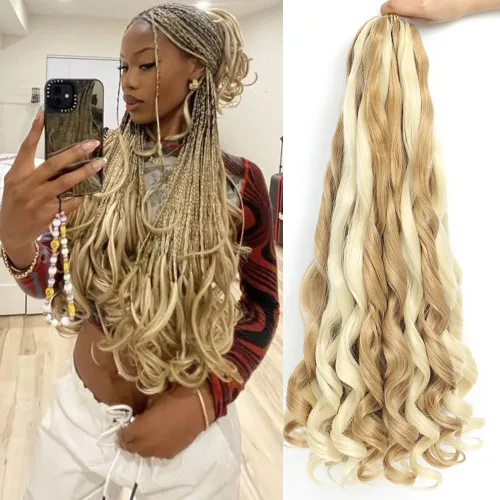 Miniatura 48 de Cabello Rizado Francés para Trenzar de 18 Pulgadas, 8 Paquetes Color Borgoña - Cabello para Trenzar Pre-Estirado con Rebote - Extensiones de Cabello