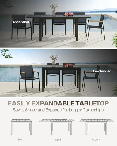 Miniatura 2 de Mesa de comedor expandible de aluminio para patio al aire libre para 4-8 personas, mesa rectangular para todo tipo de clima (48"-79") con rieles