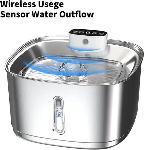 Miniatura 7 de Fuente de agua inalámbrica de acero inoxidable para gatos, fuente inalámbrica para mascotas de 108 oz/3.2 L con batería de 4000 mAh, sensor