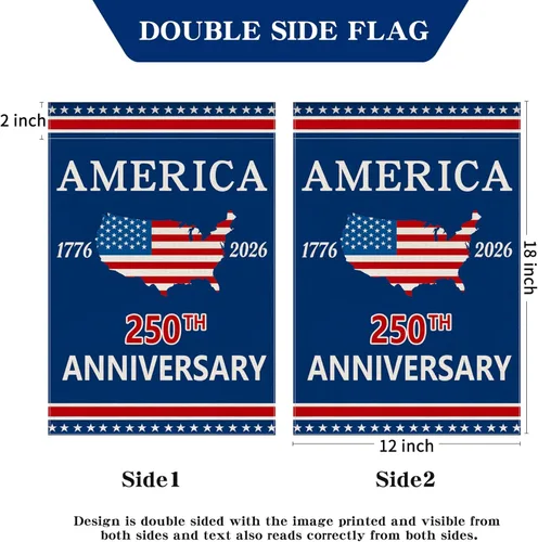 Miniatura 7 de Bandera de jardín con el 250 aniversario de Estados Unidos, bandera de Estados Unidos del 250 aniversario, bandera patriótica de 250 años, letrero