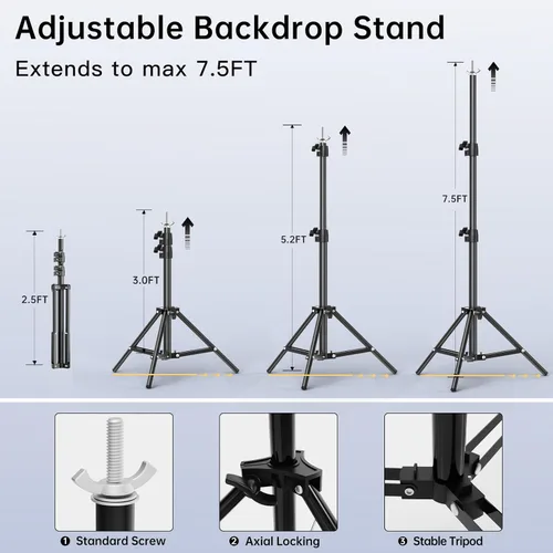 Miniatura 3 de BEIYANG Soporte para telón de fondo, 7.5 pies x 10 pies, kit de sistema de soporte de fondo de fotografía ajustable con bolsa de transporte