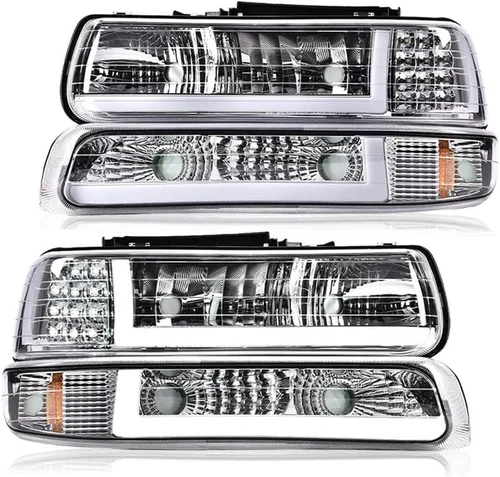 Miniatura 18 de G-PLUS Conjunto de faros, compatible con Chevy Silverado 1999 2000 2001 2002/Se ajusta a Suburban Tahoe 2000-2006 Faros delanteros de parachoques