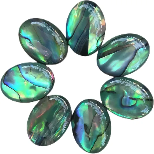 7 cuentas ovaladas de piedra de cristal con parte trasera plana y concha de abulón, para hacer joyas, bricolaje, 0.71 x 0.51 pulgadas