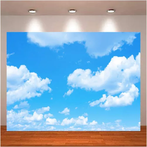 Miniatura 4 de Telones de fondo de fotografía con tema de nubes blancas de cielo azul, 7 x 5 pies, cielo claro, para niños, fiesta de cumpleaños, cartel de recién