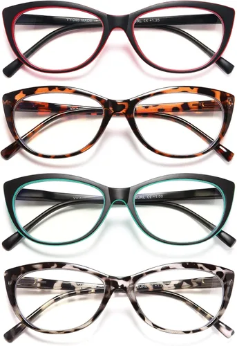 EYEURL Lentes de lectura con diseño de ojo de gato para mujer, bloqueo de luz azul, paquete de 4 unidades, para lectura a la moda, antifatiga