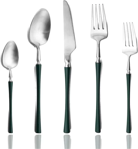 Miniatura 14 de JASHII Silverware - Juego de utensilios de cocina de acero inoxidable 304 de 20 piezas para 4, incluye cucharas, tenedores, cuchillos, acabado mate