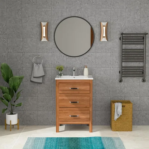 Miniatura 8 de Lordear Fregadero de baño blanco con un agujero de 24 x 20 pulgadas, un agujero, porcelana, cerámica, lavabo para lavabo de baño de 24 pulgadas