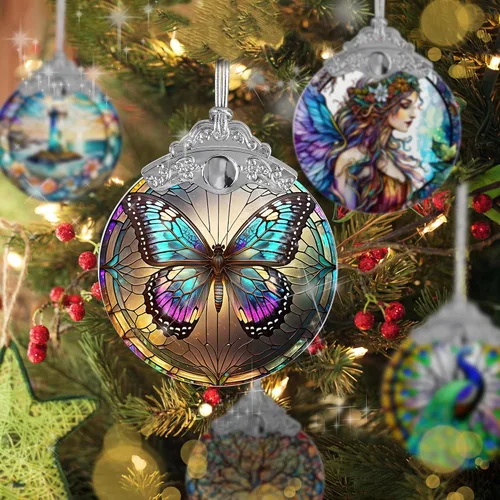 Miniatura 3 de Jocidea Adorno de mariposa atrapasoles de vidrieras para Navidad, vacaciones, decoración de árbol, decoración del hogar y regalos